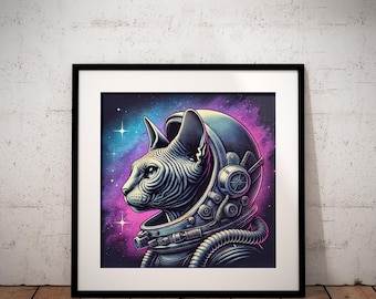 Sphynx Cat Astronaut Print: Galaxy Wall Art (Digital Download)