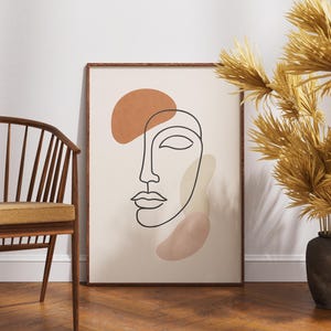 Minimalistisches abstraktes Gesicht Line Art | One Line Zeichnung druckbare | Neutrale moderne Wandkunst | Boho Digitales Poster | Herunterladbare Dekor