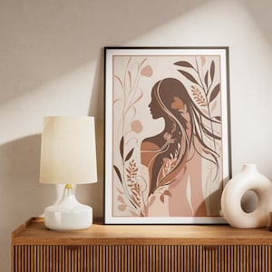 Botanical Woman Silhouette Printable Wall Art | Earth Tone Feminine Poster | Terracotta Nature Line Art | Digital Download Decor
