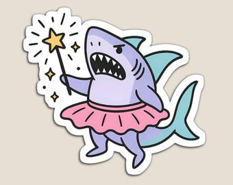 Angry Fairy Shark with Magic Wand and Tutu Art Sticker