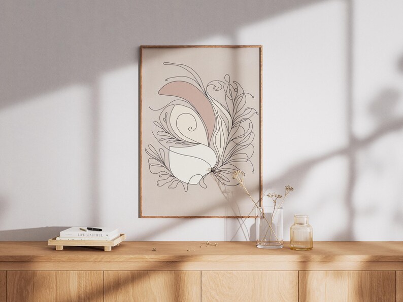 Abstract Botanical Line Art Print | Beige Minimalist Decor (digital ...