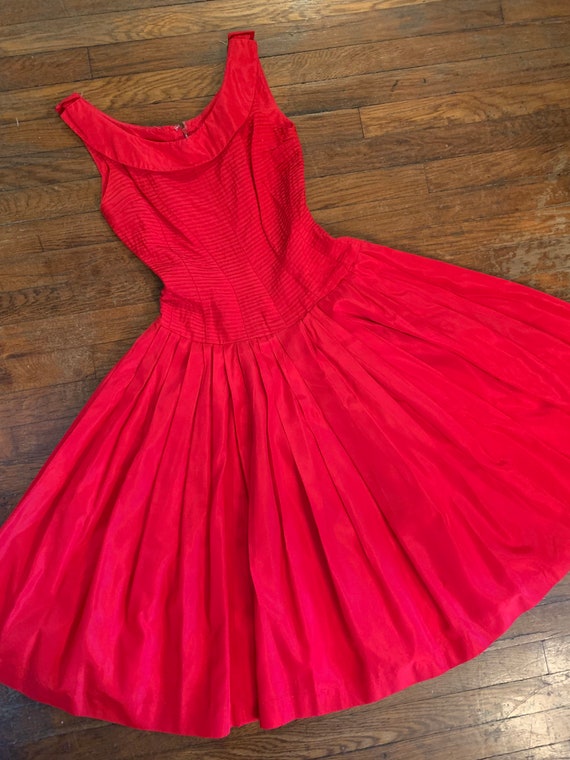 1950s Gigi Young Bright Red Full Skirt Pleated Pa… - image 10