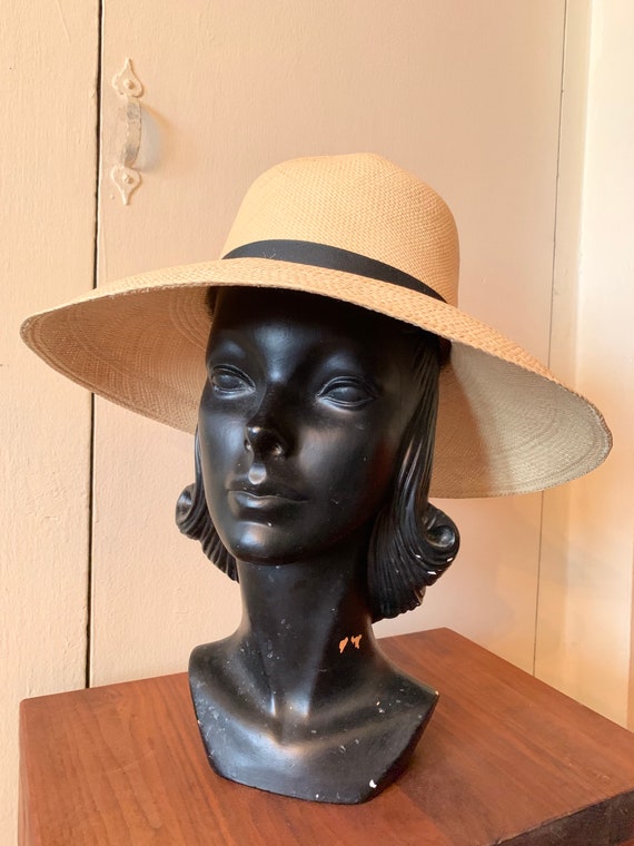 1960s/1970s Straw Sun Hat // Vintage Large Wide Br