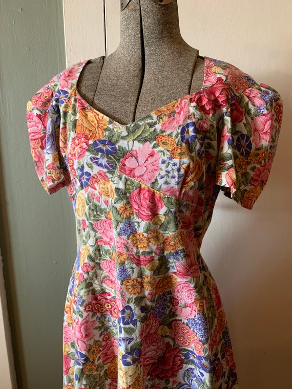 Vintage Spring Garden Multi Floral Cotton Dress |