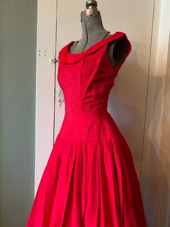 1950s Gigi Young Bright Red Full Skirt Pleated Pa… - image 7