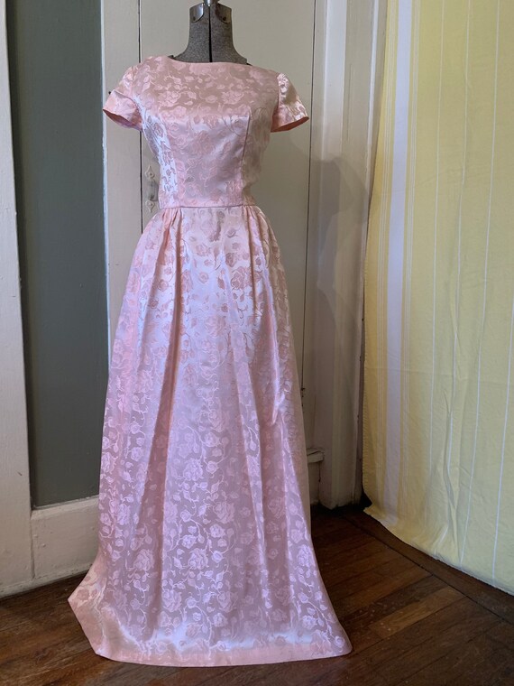 1950s Emma Domb Pink Floral Brocade Gown | S — M - image 5