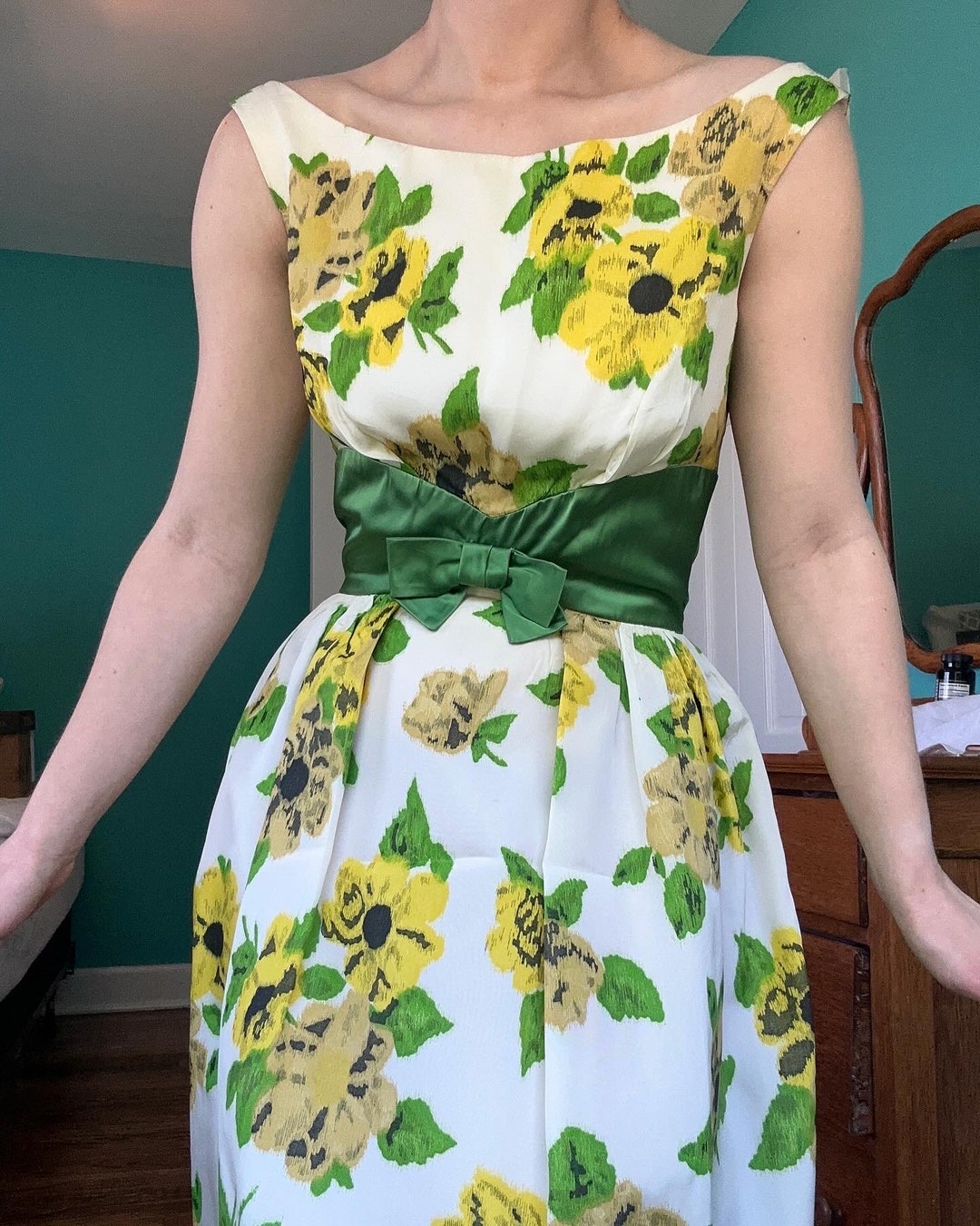 yellow green floral dress Green Mod Floral Sarah Dress by Heart of Haute Medium