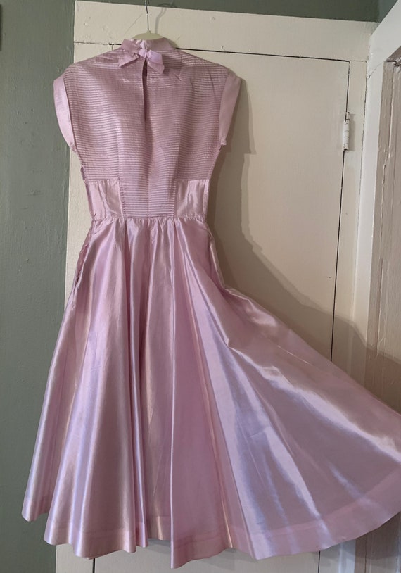 1950s Petal Pink/Lilac Organza Pintucked Party Dr… - image 1