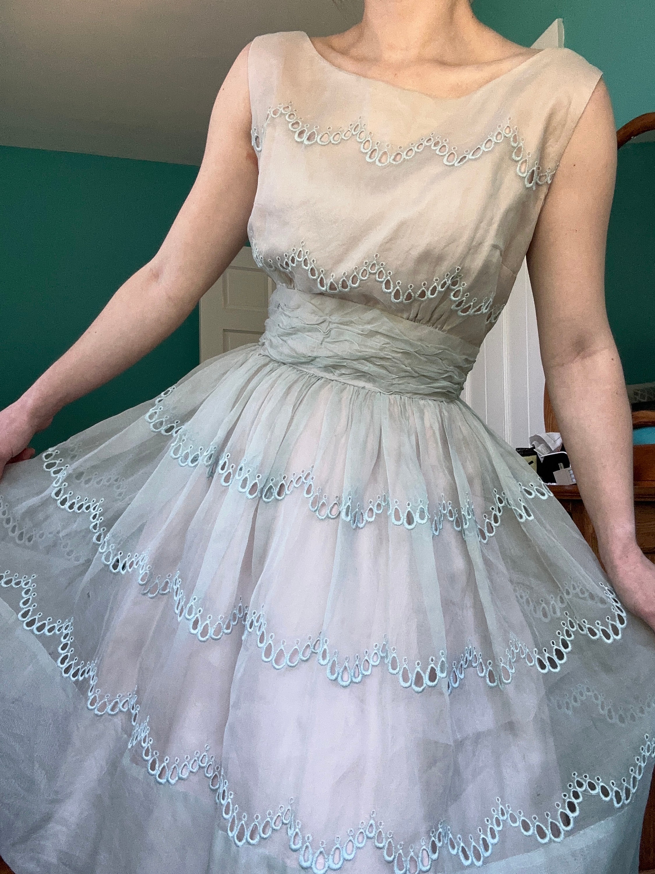 knee length dresses for ladies 1950s Blue Cupcake Lace Tulle Dress Small