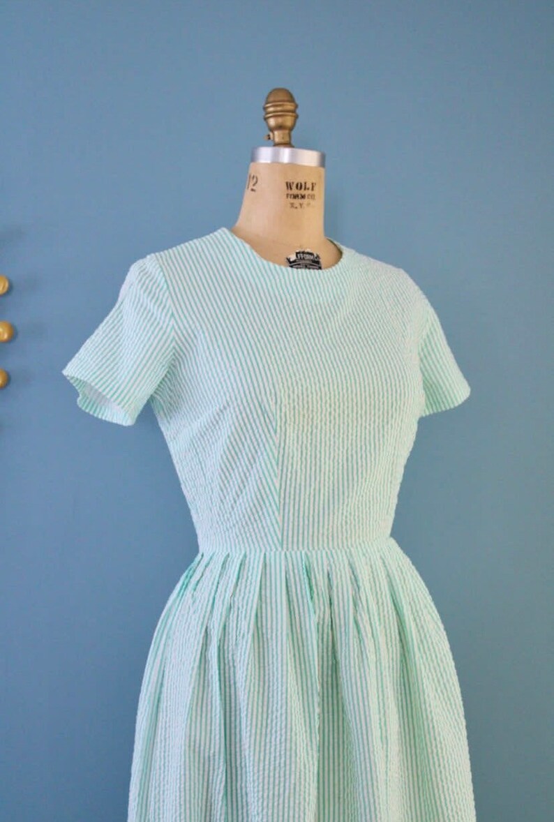 1960s Mint Green Seersucker Candy Striped Cotton Day Dress S - Etsy