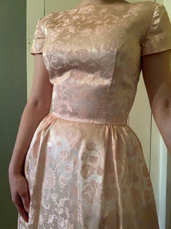 1950s Emma Domb Pink Floral Brocade Gown | S — M - image 7