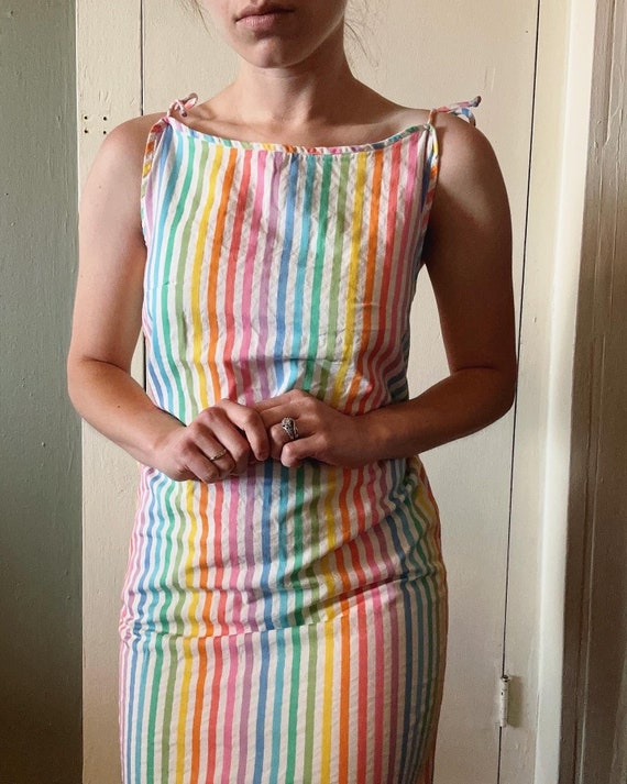 1980s Rainbow Striped Cotton Sundress