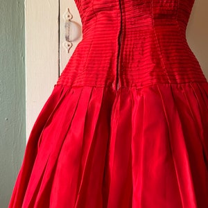 1950s Gigi Young Bright Red Full Skirt Pleated Party Dress Princess Seamed and Layered Bodice XS image 9