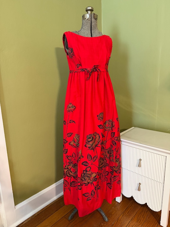 red and black hawaiian dress Long Maxi Cocktail Hawaiian Dress Red Ginger Black / XS