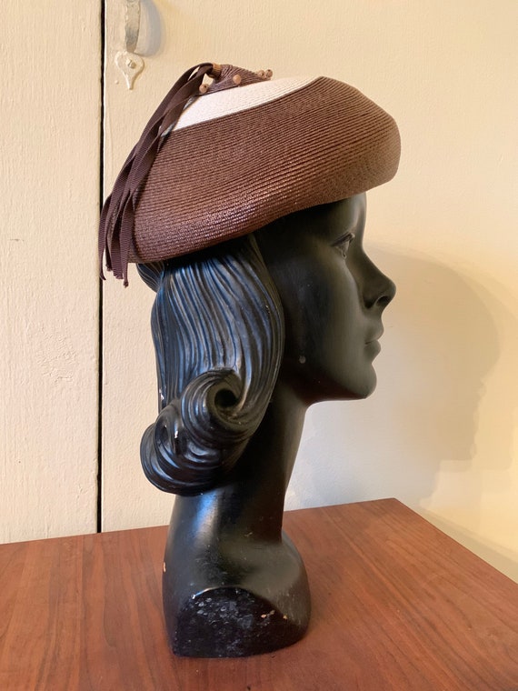 1940s Straw Tilt Hat with Tassels | Vintage Two-To