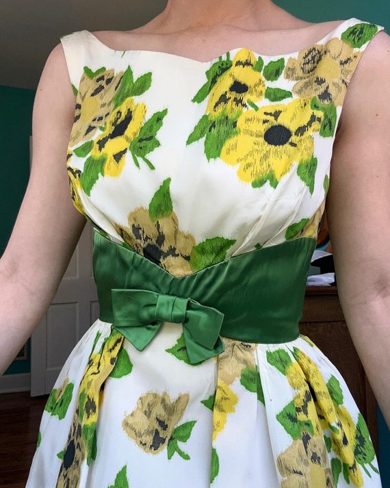 green floral cocktail dress Midi Green Wedding Guest Dress: Mac Duggal 27594 Emerald Multi / 2 main image 1