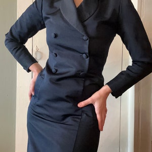 1980s Bill Blass for I. Magnin Silk Tuxedo Blazer Dress | XS