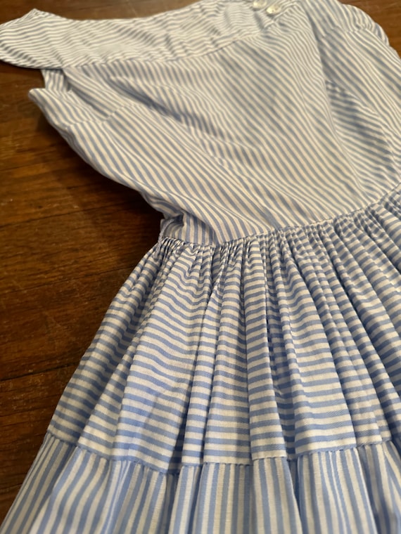 1950s Blue & White Striped Cotton Full Skirt Dres… - image 5