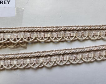 Cream & Pale Grey Viscose Gimp Braid - 1/2" Annecy Trim - 50"