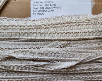 Samuel and Sons 1/2" annecy gimp 601 cream/white 982-30702 discounted by the yard