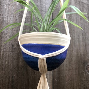 Small Ceramic Hanging Planter in Aster Blue