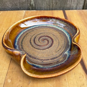 Ceramic Handmade Pottery Spoon Rest in Waterfall Brown
