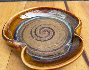 Ceramic Handmade Pottery Spoon Rest in Waterfall Brown