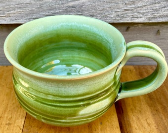 Ceramic Handmade Pottery Soup Mug, Soup Crock in Spearmint Green