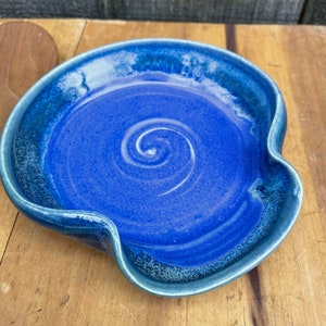 Ceramic Spoon Rest in Aster Blue, Handmade Pottery Blue Spoonrest