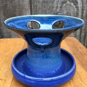 Handmade Ceramic Toothbrush Holder: Aster Blue Pottery Organizer