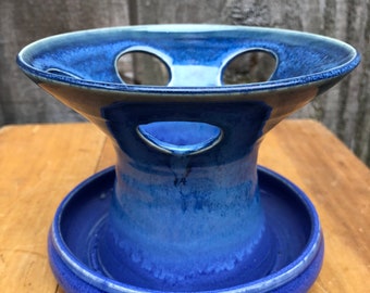 Handmade Ceramic Toothbrush Holder: Aster Blue Pottery Organizer
