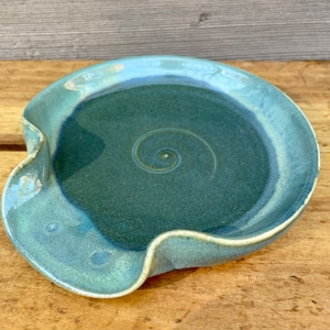 Ceramic Handmade Spoon Rest in Blue Green, Pottery Spoonrest