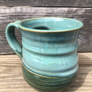 Ceramic Large Handmade Pottery Mug in Blue Green *Free Shipping*