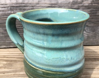 Ceramic Large Handmade Pottery Mug in Blue Green *Free Shipping*