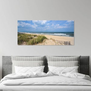 Blue Sky Beach Panorama Photo, Housewarming Gift, Ocean Wallart, Travel Photography Decor, Beachhouse Gift, Large Wall Art