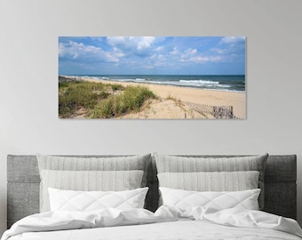 Blue Sky Beach Panorama Photo, Housewarming Gift, Ocean Wallart, Travel Photography Decor, Beachhouse Gift, Large Wall Art