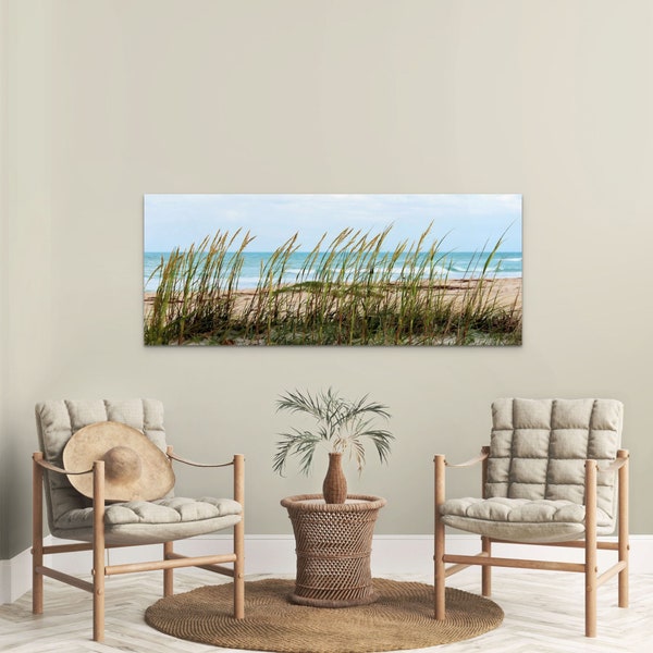 Sea Oats and Surf Panorama Photo, Housewarming Gift, Ocean Wallart, Travel Photography Decor, Beachhouse Gift, Large Wall Art