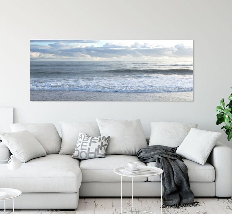 Morning at the Beach Panorama Photo, Housewarming Gift, Ocean Wall art, Travel Photography Decor, Beach house Gift, Large Wall Art zdjęcie 1