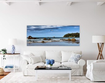 Soft Sky, Beach Reflections, and Gull Panorama, Housewarming Gift, Ocean Wall art, Beachhouse Gift, Large Wall Art