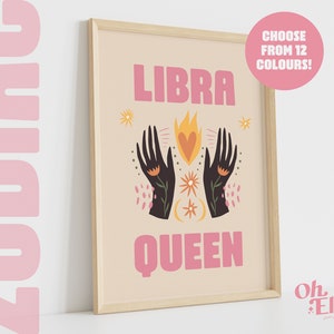 Libra Queen King, Zodiac Art Print, Astrology Poster, Star Sign Wall Art, Typographic Print, Retro Illustration, Libra Energy, Horoscope