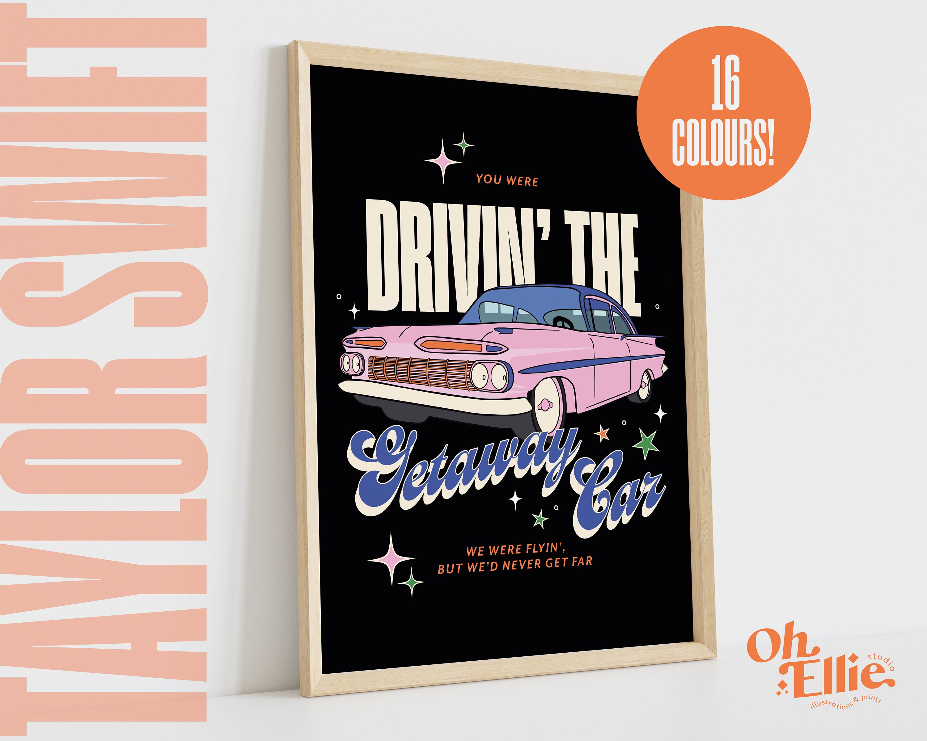 Getaway Car Print, Taylor Swift Poster, Reputation Album Wall Art, Eras Tour, Typographic Print, Music Lyric Quote Illustration, Red, Lover