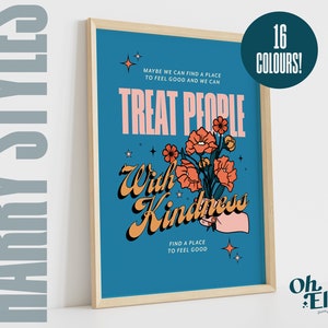 Treat People With Kindness Art Print, Harry Styles Poster, Fine Line Wall Art, Typographic Print, Music Lyric Quote, Retro Illustration,TPWK