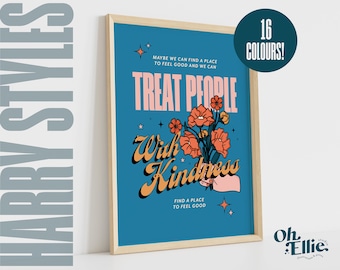 Treat People With Kindness Art Print, Harry Styles Poster, Fine Line Wall Art, Typographic Print, Music Lyric Quote, Retro Illustration,TPWK