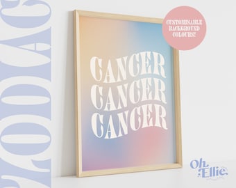 Cancer Zodiac Art Print, Astrology Poster, Zodiac Star Sign Wall Art, Typographic Print, Retro Illustration, Birthday Gift, Horoscope Decor