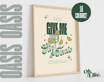 Supersonic Print, Oasis Poster, Indie Rock Wall Art, Typographic Music Print, Lyric Quote, Liam & Noel Gallagher, Give Me Gin And Tonic