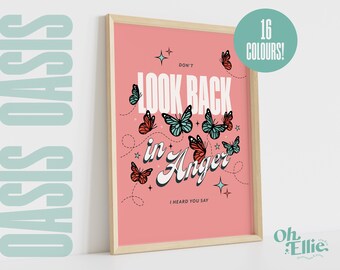 Don't Look Back In Anger Print, Oasis Poster, Indie Rock Wall Art, Typographic Music Print, Lyric Quote, Liam Noel Gallagher, Wonderwall