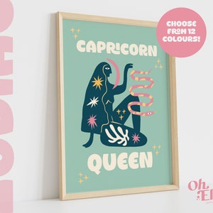 Capricorn Queen King, Zodiac Art Print, Astrology Poster, Star Sign Wall Art, Typographic Print, Illustration, Capricorn Energy, Horoscope