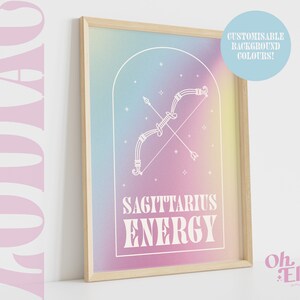 Sagittarius Energy Zodiac Art Print, Astrology Poster, Star Sign Wall Art, Typographic Print, Retro Illustration, Birthday Gift, Horoscope