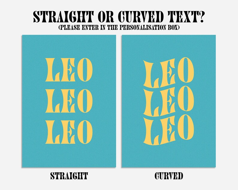 May include: A graphic design image with two examples of the word "LEO" written in yellow. The word "LEO" is written in a straight font on the left side of the image and in a curved font on the right side of the image. The background of the image is blue.