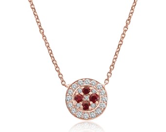 Colar de rubi natural e diamante em ouro rosa 14K